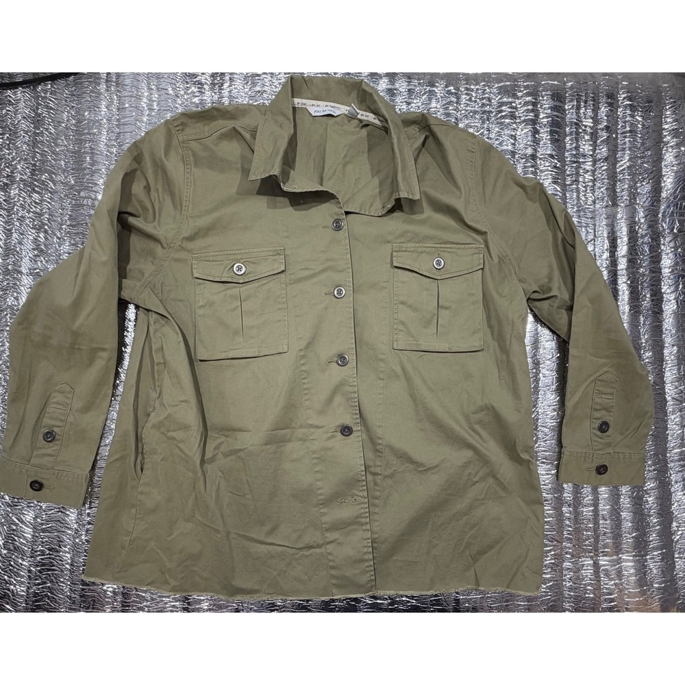Peace Love World Olive Green Utility Shacket Peace & Love Stars Graphic XL